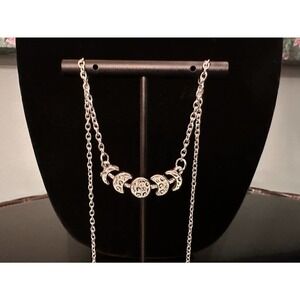 MOON phases pendant necklace silver tone